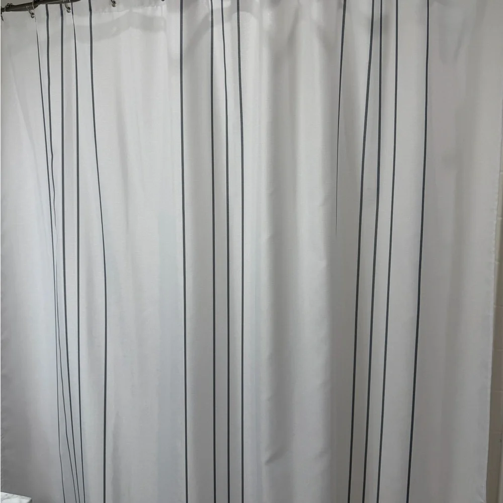 Elegant White and Blue Striped Shower Curtain